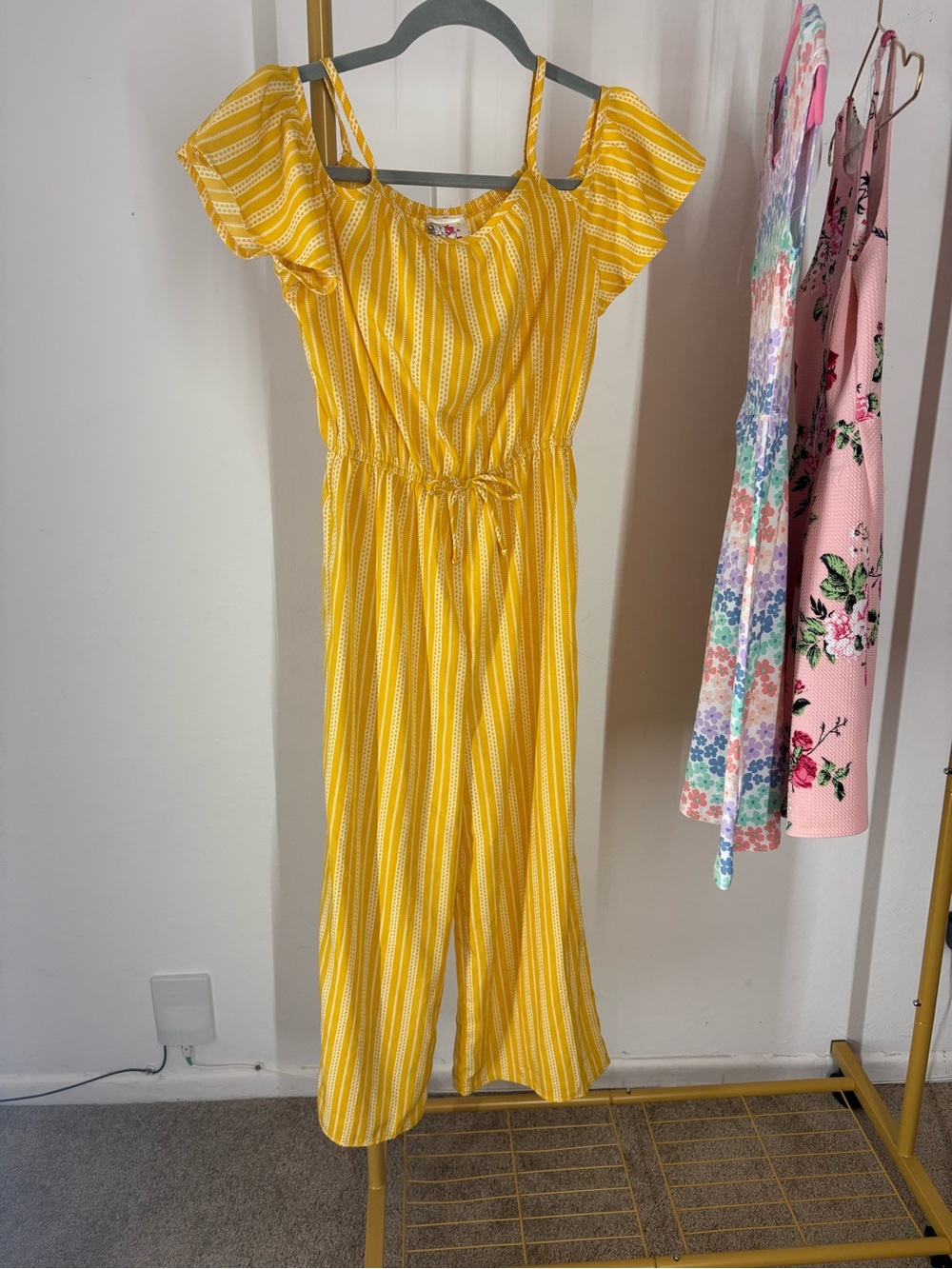 Yellow Striped Off-Shoulder Jumpsuit